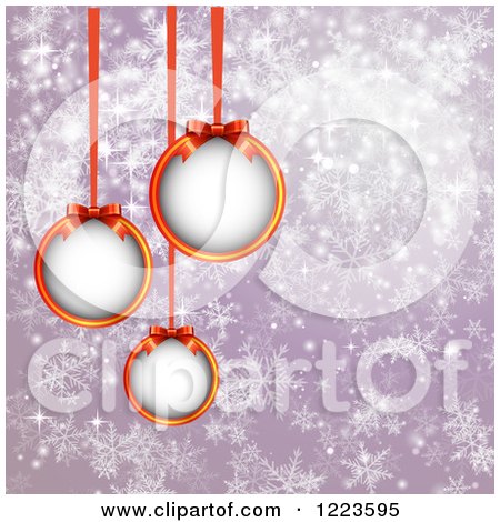 Clipart of Christmas Bauble Frames over Purple with Snowflakes - Royalty Free Vector Illustration by vectorace