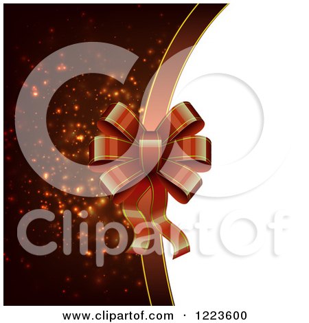 Clipart of a Bow and Ribbon Christmas Gift Background with White and Sparkles - Royalty Free Vector Illustration by vectorace