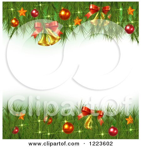 Clipart of a Border of Christmas Tree Branches and Ornaments with Text Space - Royalty Free Vector Illustration by vectorace