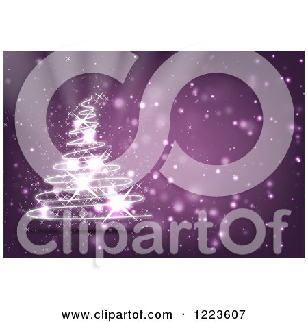 Clipart of a Sparkling Magic Christmas Tree on Purple - Royalty Free Vector Illustration by vectorace