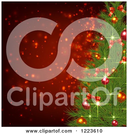 Clipart of a Sparkling Christmas Tree over Red with Sparkles - Royalty Free Vector Illustration by vectorace