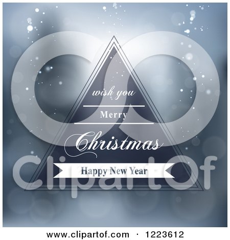 Clipart of a Merry Christmas and Happy New Year Greeting Triangle over Flares - Royalty Free Vector Illustration by vectorace