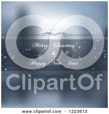 Clipart of a Merry Christmas and Happy New Year Greeting Frame over Blur - Royalty Free Vector Illustration by vectorace