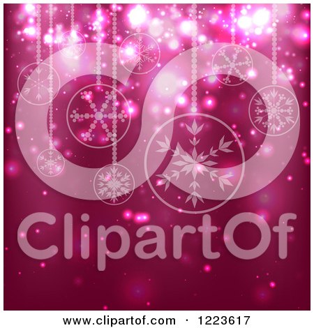 Clipart of a Christmas Background of Snowflake Baubles over Pink - Royalty Free Vector Illustration by vectorace