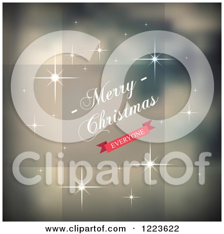 Clipart of a Merry Christmas Everyone Greeting with Sparkles over Blur - Royalty Free Vector Illustration by vectorace