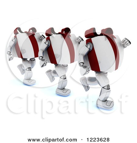 Clipart of 3d Gift Box Characters Running in a Line - Royalty Free Illustration by KJ Pargeter