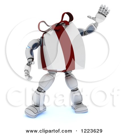 Clipart of a 3d Gift Box Character Waving - Royalty Free Illustration by KJ Pargeter
