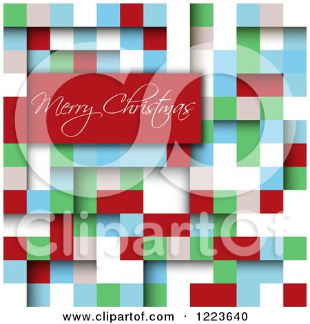 Clipart of a Merry Christmas Greeting over Colorful Squares - Royalty Free Vector Illustration by KJ Pargeter