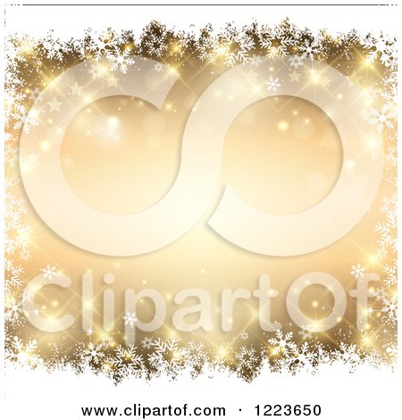 Clipart of a Sparkly Golden Background Framed in White Snowflakes - Royalty Free Vector Illustration by KJ Pargeter