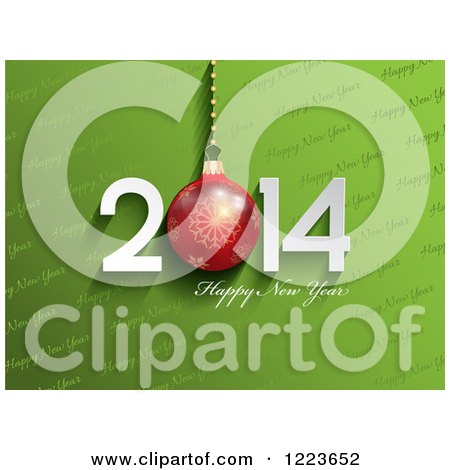 Clipart of a Happy New Year 2014 Greeting with a Bauble over Green Diagonal Text - Royalty Free Vector Illustration by KJ Pargeter
