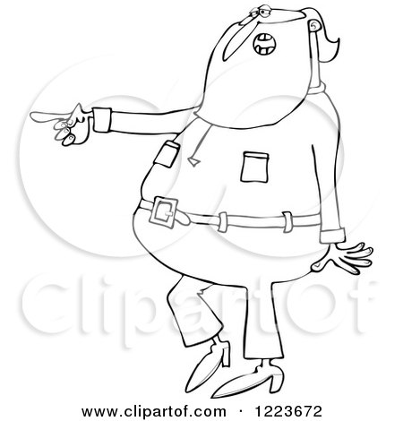 Clipart of an Outlined Santa Talking and Pointing - Royalty Free Vector Illustration by djart
