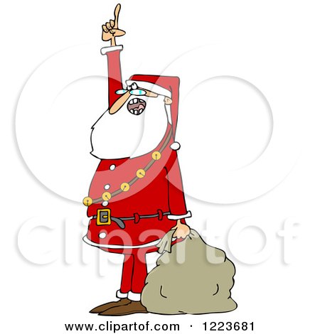 Clipart of Santa Holding a Sack, Talking and Pointing up - Royalty Free Vector Illustration by djart