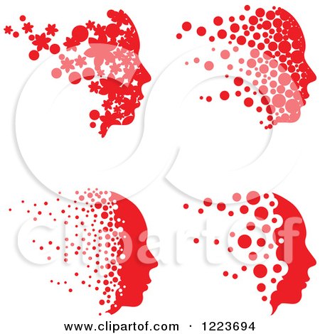 Clipart of a Red Faces in Profile with Trails of Bubbles and Flowers - Royalty Free Vector Illustration by BestVector
