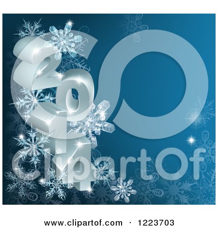 Clipart of a 3d Year 2014 with Snowflakes on Blue - Royalty Free Vector Illustration by AtStockIllustration