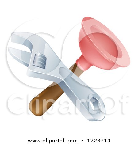 Clipart of a Crossed Plunger and Adjustable Wrench - Royalty Free Vector Illustration by AtStockIllustration