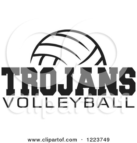 Clipart of a Black and White Ball with TROJANS VOLLEYBALL Text - Royalty Free Vector Illustration by Johnny Sajem