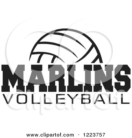 Clipart of a Black and White Ball with MARLINS VOLLEYBALL Text - Royalty Free Vector Illustration by Johnny Sajem