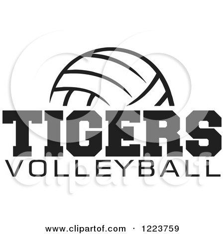 Clipart of a Black and White Ball with TIGERS VOLLEYBALL Text - Royalty Free Vector Illustration by Johnny Sajem