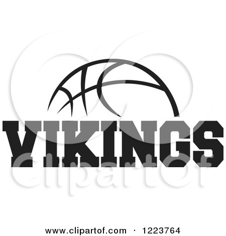 Clipart of a Black and White Basketball with VIKINGS Text - Royalty Free Vector Illustration by Johnny Sajem