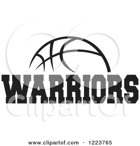 Clipart of a Black and White Basketball with WARRIORS Text - Royalty Free Vector Illustration by Johnny Sajem