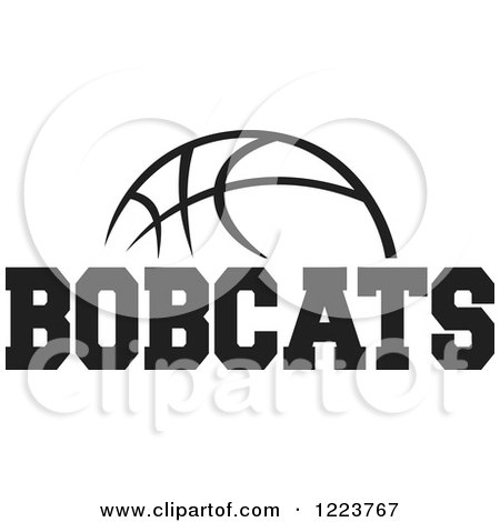 Clipart of a Black and White Basketball with BOBCATS Text - Royalty Free Vector Illustration by Johnny Sajem