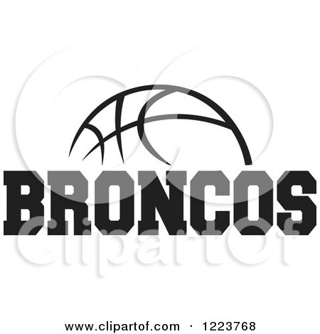 Clipart of a Black and White Basketball with BRONCOS Text - Royalty Free Vector Illustration by Johnny Sajem