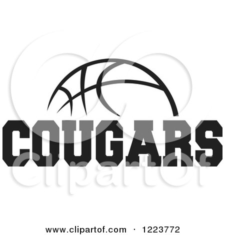 Clipart of a Black and White Basketball with COUGARS Text - Royalty Free Vector Illustration by Johnny Sajem