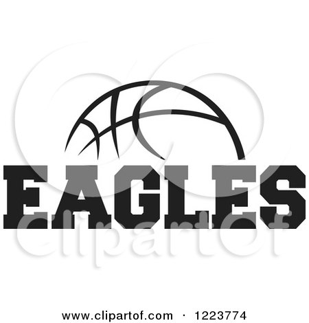 Clipart of a Black and White Basketball with EAGLES Text - Royalty Free Vector Illustration by Johnny Sajem