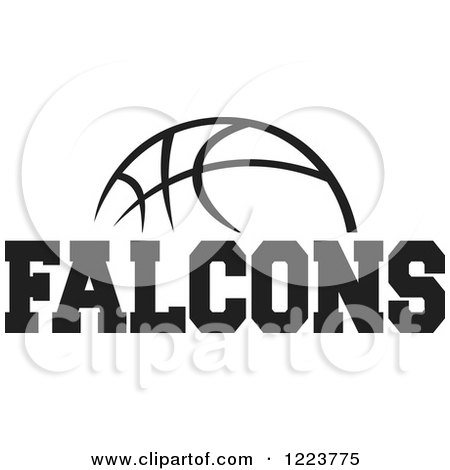 Clipart of a Black and White Basketball with FALCONS Text - Royalty Free Vector Illustration by Johnny Sajem