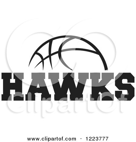 Clipart of a Black and White Basketball with HAWKS Text - Royalty Free Vector Illustration by Johnny Sajem