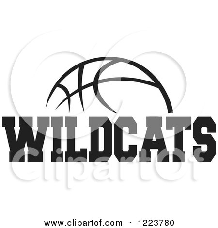 Clipart of a Black and White Basketball with WILDCATS Text - Royalty Free Vector Illustration by Johnny Sajem