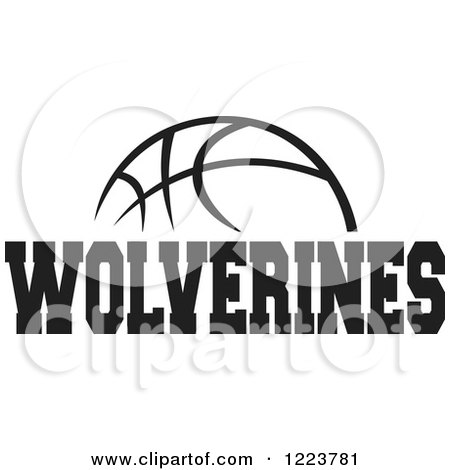 Clipart of a Black and White Basketball with WOLVERINES Text - Royalty Free Vector Illustration by Johnny Sajem