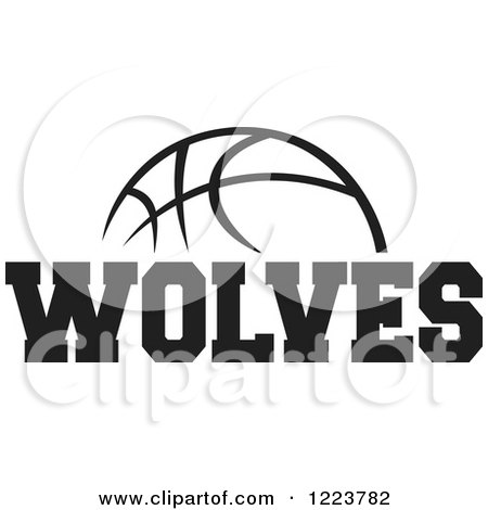 Clipart of a Black and White Basketball with WOLVES Text - Royalty Free Vector Illustration by Johnny Sajem