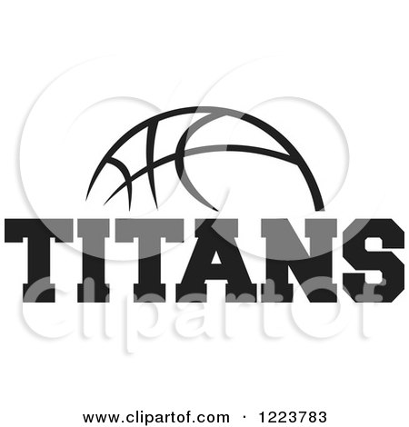 Clipart of a Black and White Basketball with TITANS Text - Royalty Free Vector Illustration by Johnny Sajem
