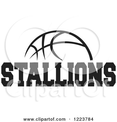 Clipart of a Black and White Basketball with STALLIONS Text - Royalty Free Vector Illustration by Johnny Sajem