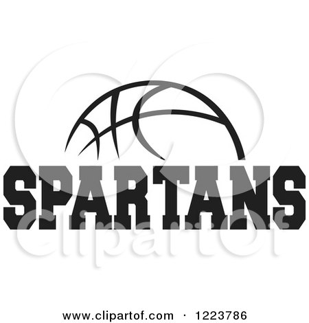 Clipart of a Black and White Basketball with SPARTANS Text - Royalty Free Vector Illustration by Johnny Sajem