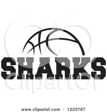Clipart of a Black and White Basketball with SHARKS Text - Royalty Free Vector Illustration by Johnny Sajem