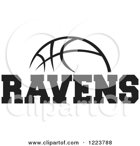 Clipart of a Black and White Basketball with RAVENS Text - Royalty Free Vector Illustration by Johnny Sajem