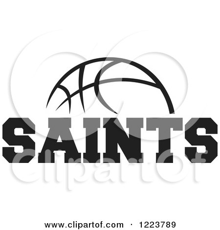 Clipart of a Black and White Basketball with SAINTS Text - Royalty Free Vector Illustration by Johnny Sajem