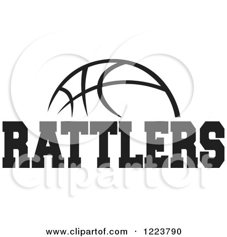 Clipart of a Black and White Basketball with RATTLERS Text - Royalty Free Vector Illustration by Johnny Sajem