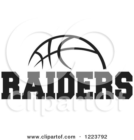 Clipart of a Black and White Basketball with RAIDERS Text - Royalty Free Vector Illustration by Johnny Sajem