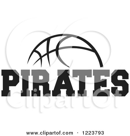 Clipart of a Black and White Basketball with PIRATES Text - Royalty Free Vector Illustration by Johnny Sajem