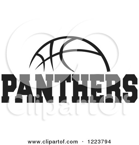 Clipart of a Black and White Basketball with PANTHERS Text - Royalty Free Vector Illustration by Johnny Sajem