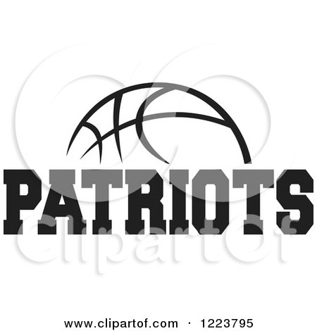 Clipart of a Black and White Basketball with PATRIOTS Text - Royalty Free Vector Illustration by Johnny Sajem