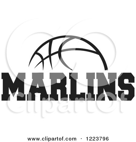 Clipart of a Black and White Basketball with MARLINS Text - Royalty Free Vector Illustration by Johnny Sajem