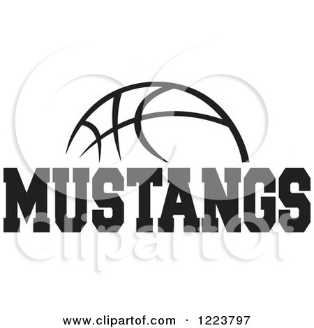 Clipart of a Black and White Basketball with MUSTANGS Text - Royalty Free Vector Illustration by Johnny Sajem