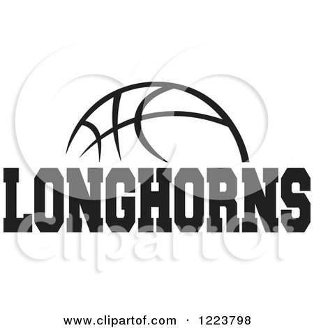 Clipart of a Black and White Basketball with LONGHORNS Text - Royalty Free Vector Illustration by Johnny Sajem