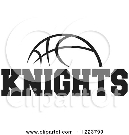 Clipart of a Black and White Basketball with KNIGHTS Text - Royalty Free Vector Illustration by Johnny Sajem