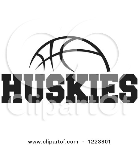 Clipart of a Black and White Basketball with HUSKIES Text - Royalty Free Vector Illustration by Johnny Sajem