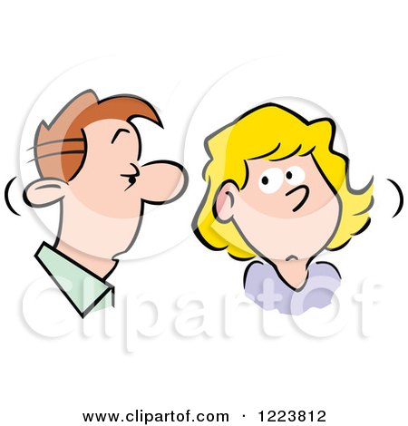 Clipart of a Man and Woman Talking About Gossip - Royalty Free Vector Illustration by Johnny Sajem